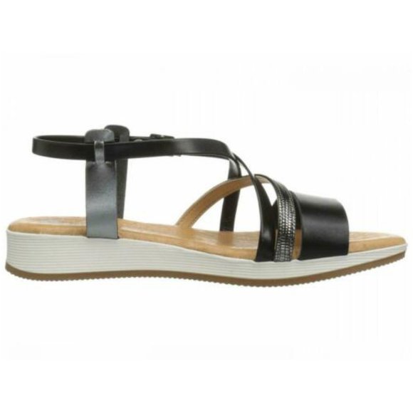 NEW Eric Michael Women Meredith Black Reptile Embossed Pewter Chunky Slide Strap - Picture 4 of 7